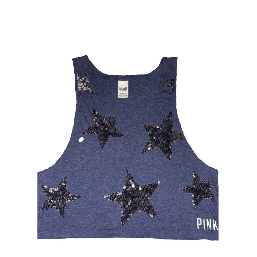 PINK Victoria's Secret Blue Sequin Crop Tank Top SIZE MEDIUM